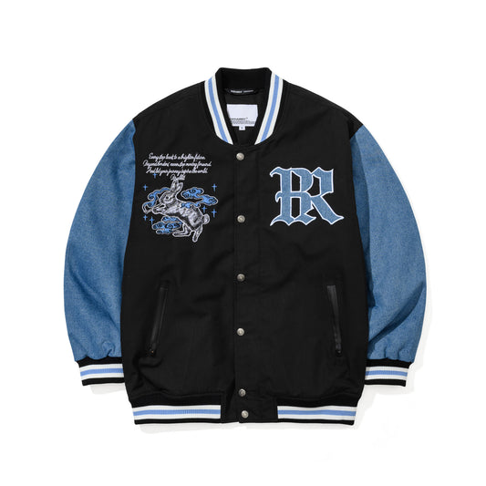 BSR2526FWJK037 SMOKING RABBIT 2OZ INSULATED VARSITY JACKET BLACK / DENIM