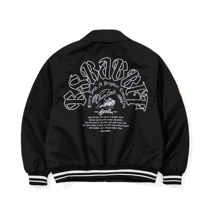 BSR2526FWJK070 CREST PATCH VARSITY JACKET BLACK