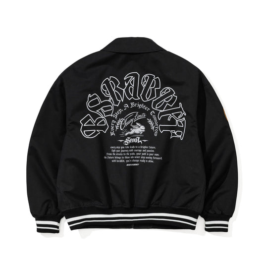 BSR2526FWJK070 CREST PATCH VARSITY JACKET BLACK