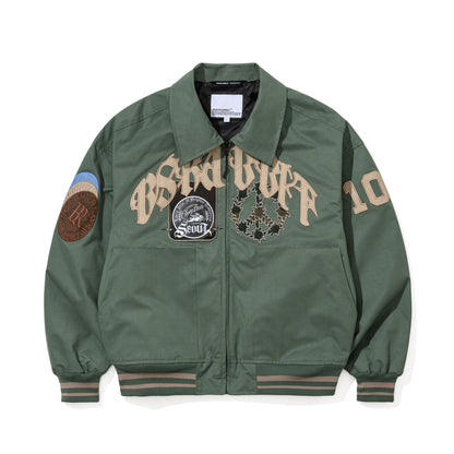 BSR2526FWJK071 CREST PATCH VARSITY JACKET GREEN