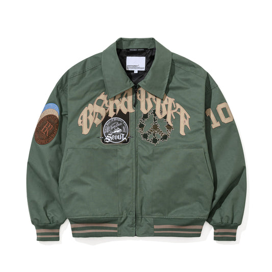 BSR2526FWJK071 CREST PATCH VARSITY JACKET GREEN