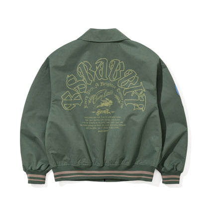 BSR2526FWJK071 CREST PATCH VARSITY JACKET GREEN