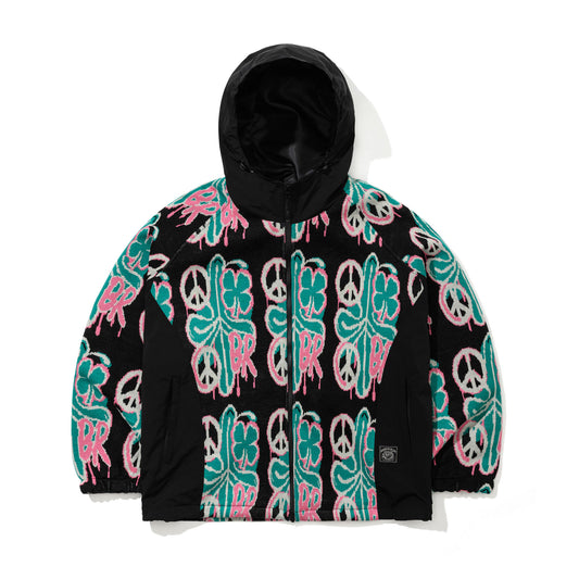 BSR2526FWJK073 PEACE BR JACQUARD HOODED JACKET BLACK