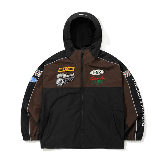 BSR2526FWJK080 PATCHED UTILITY HOODED JACKET JACKET BLACK / DARK BROWN