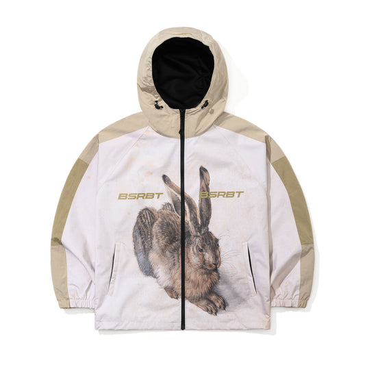 BSR2526FWJK085 HARE1502 ART PRINT HOODED JACKET CREAM BEIGE