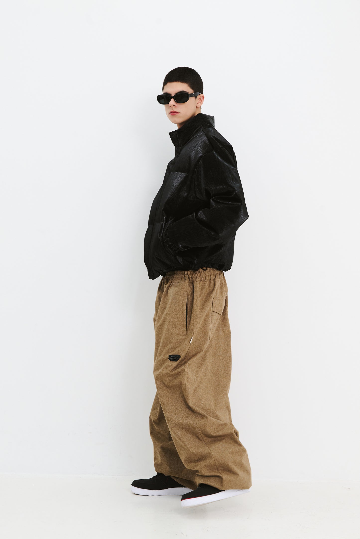 BSRABBIT LOGO HERRINGBONE SUPER WIDE VENTILATION PANTS BROWN BSR2425FWPT045