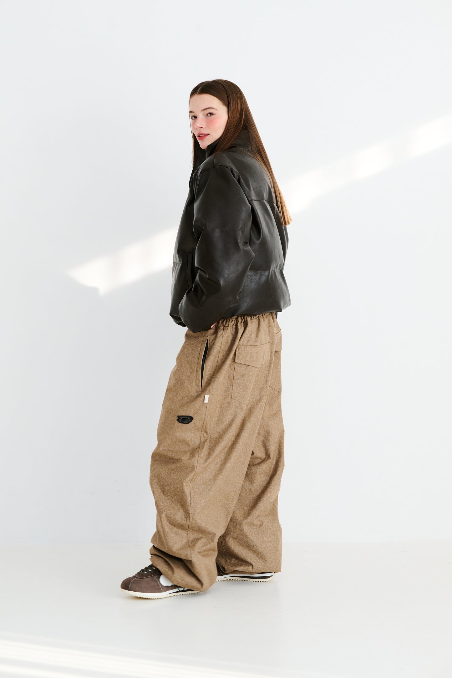 BSRABBIT LOGO HERRINGBONE SUPER WIDE VENTILATION PANTS BROWN BSR2425FWPT045