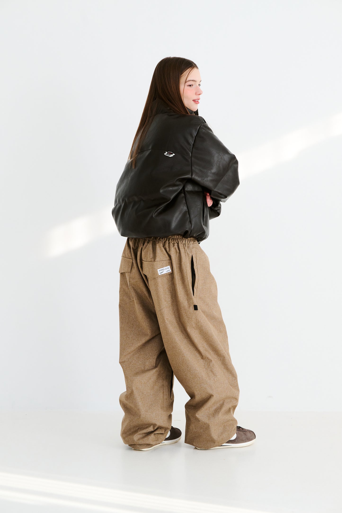 BSRABBIT LOGO HERRINGBONE SUPER WIDE VENTILATION PANTS BROWN BSR2425FWPT045