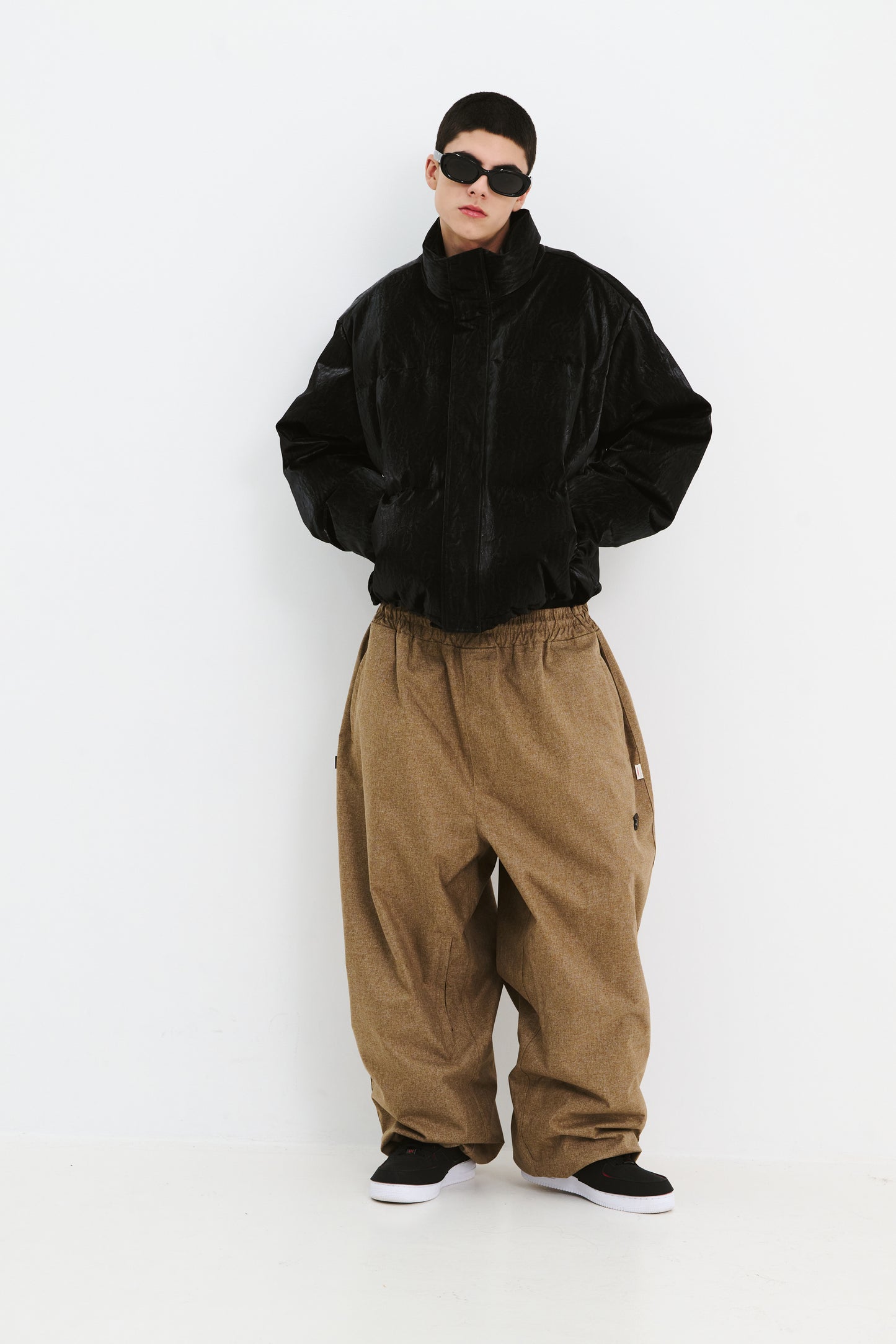 BSRABBIT LOGO HERRINGBONE SUPER WIDE VENTILATION PANTS BROWN BSR2425FWPT045