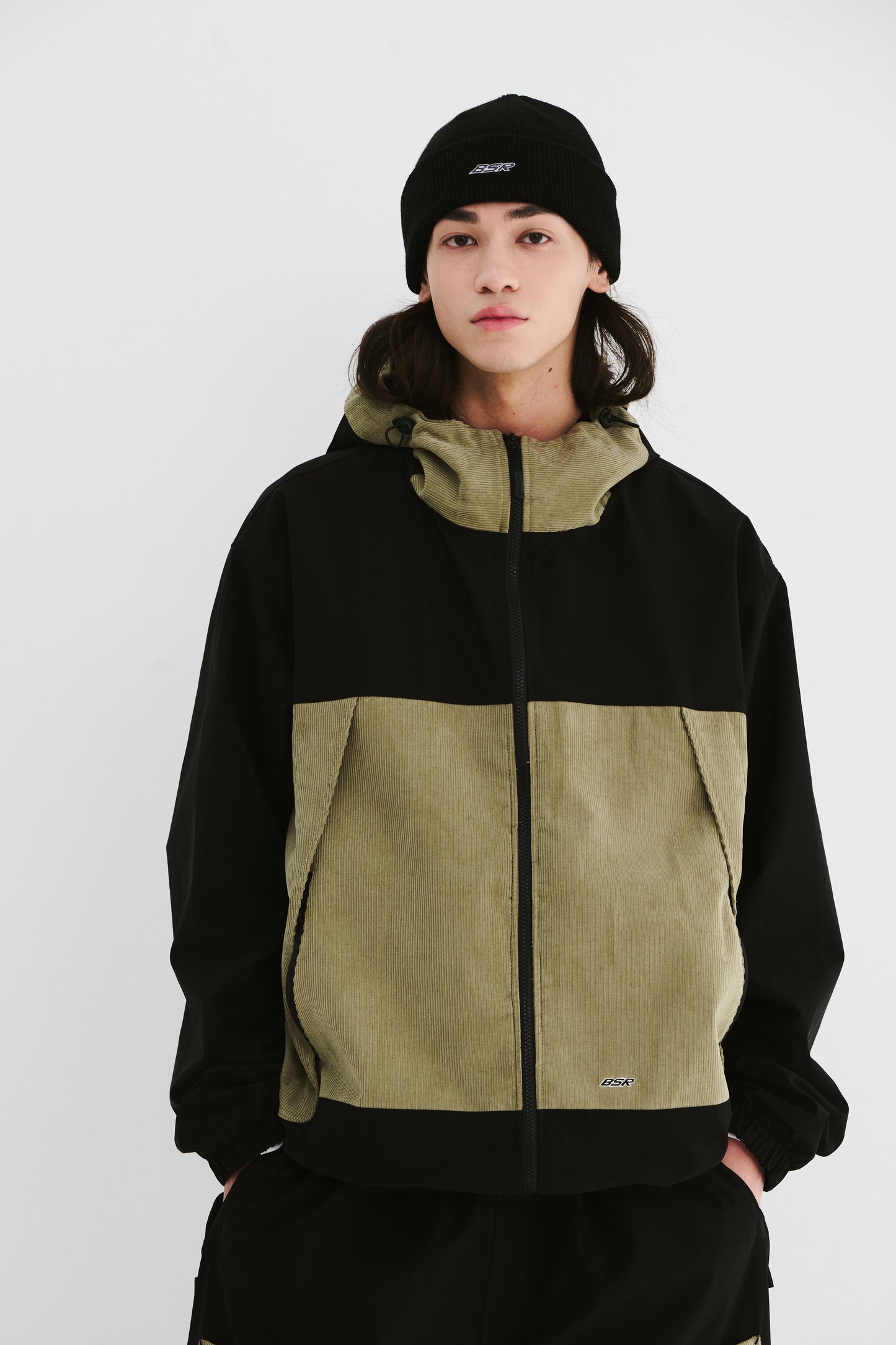 BSRABBIT MMM HF WINDBREAKER HOODED JACKET BLACK / CORDUROY BEIGE BSR2425FWJK080