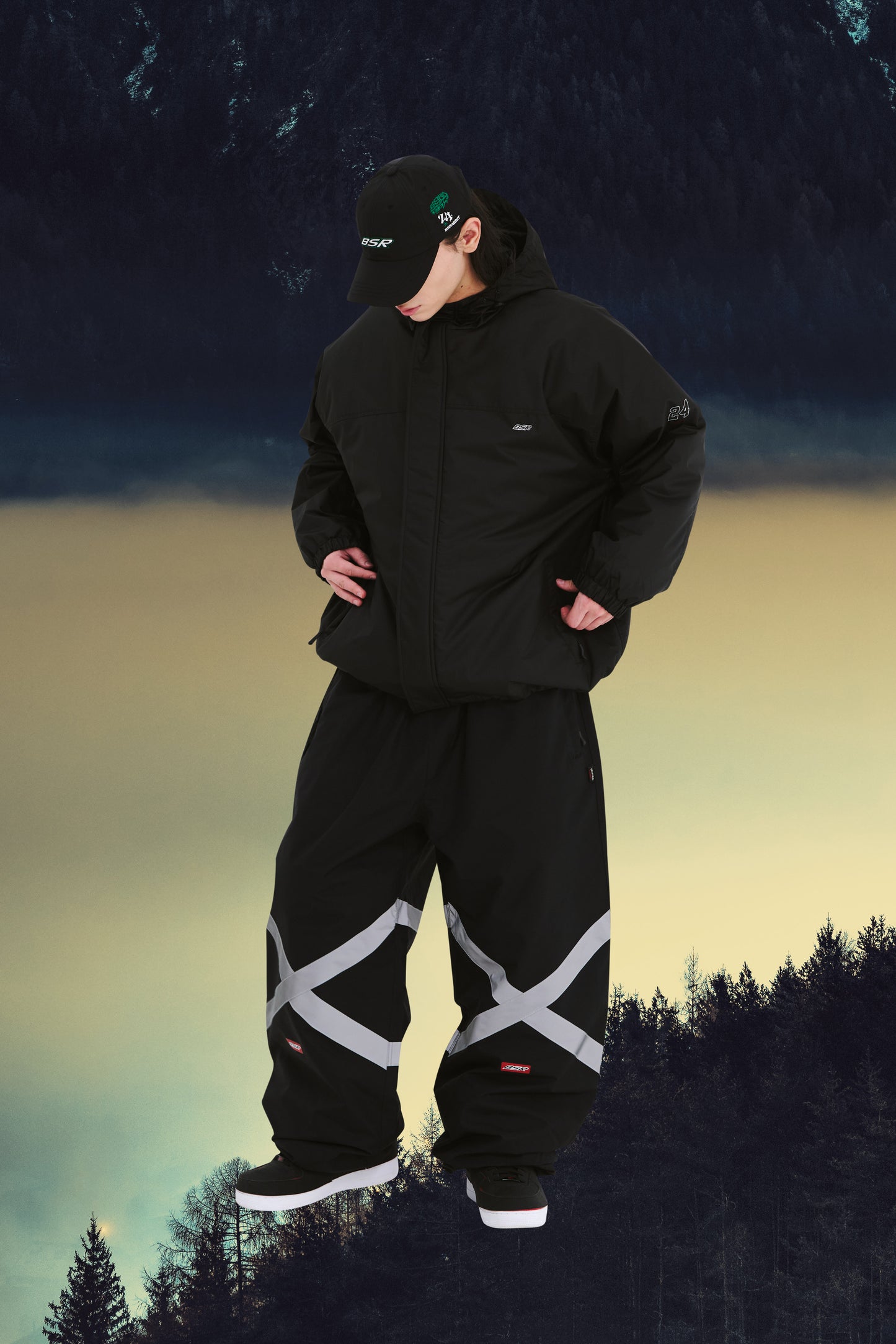 BSRABBIT ORIGINAL POT-X REFLECTIVE WIDE JOGGER PANTS BLACK BSR2425FWPT083