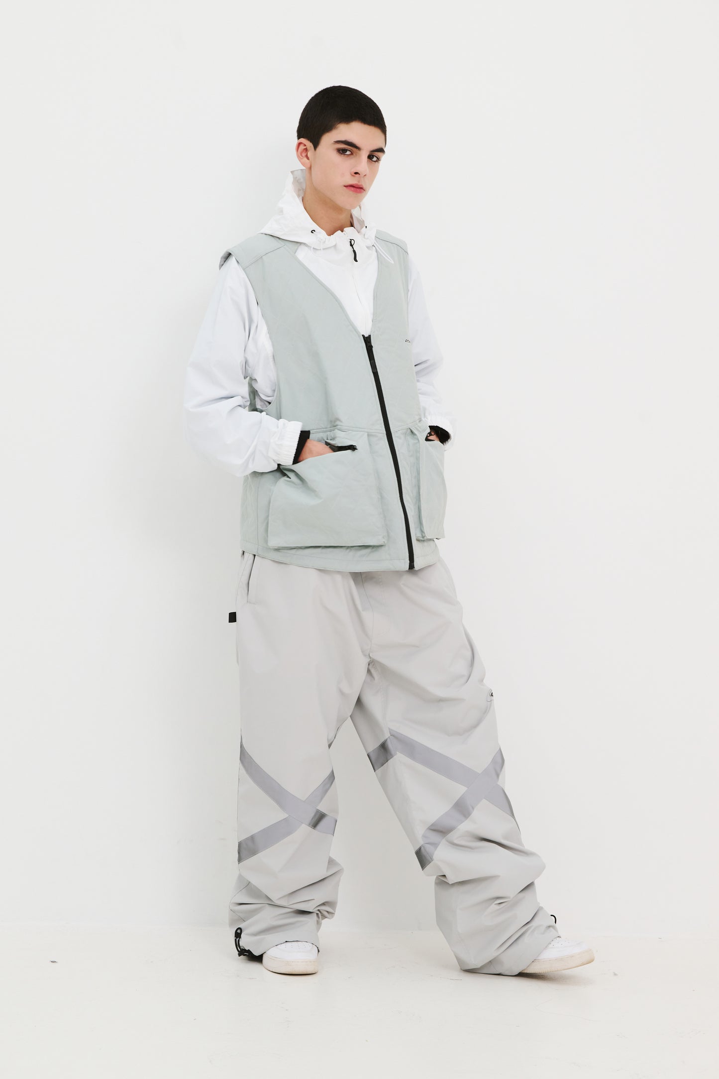 BSRABBIT ORIGINAL POT-X REFLECTIVE WIDE TRACK PANTS GRAY BSR2425FWPT087