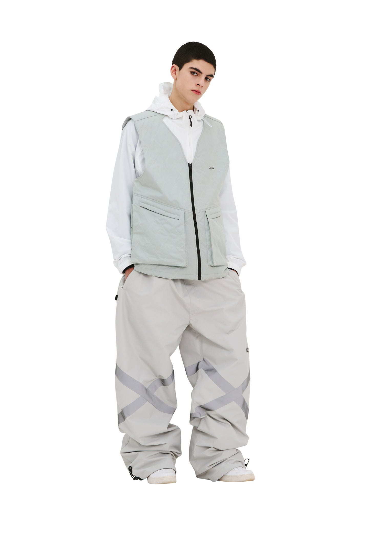 BSRABBIT ORIGINAL POT-X REFLECTIVE WIDE TRACK PANTS GRAY BSR2425FWPT087