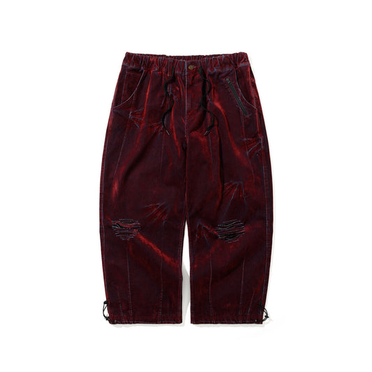 BSR2526FWPT013 DSXBS SUPER WIDE PINTUCK WAX REAL DENIM PANTS WORN RED DENIM