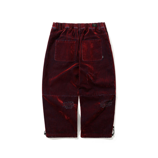 BSR2526FWPT013 DSXBS SUPER WIDE PINTUCK WAX REAL DENIM PANTS WORN RED DENIM