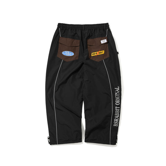 BSR2526FWPT036 PATCHED UTILITY SUPER WIDE VENTILATION PANTS BLACK / DARK BROWN