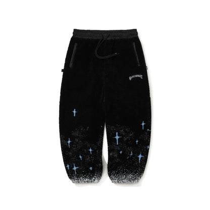 BSR2526FWPT082 SMOKING RABBIT FLEECE WIDE JOGGER PANTS BLACK