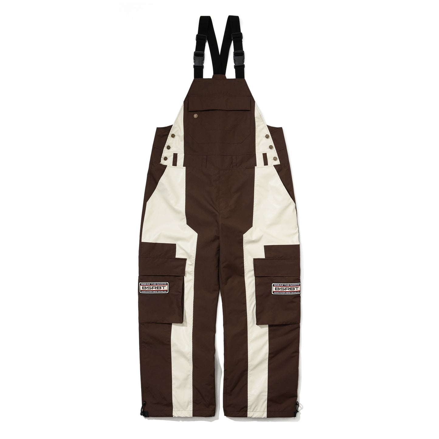 BSR2526FWPT094 CUT PANEL CARGO POCKET WIDE BIB PANTS DARK BROWN