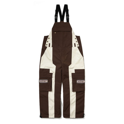 BSR2526FWPT094 CUT PANEL CARGO POCKET WIDE BIB PANTS DARK BROWN