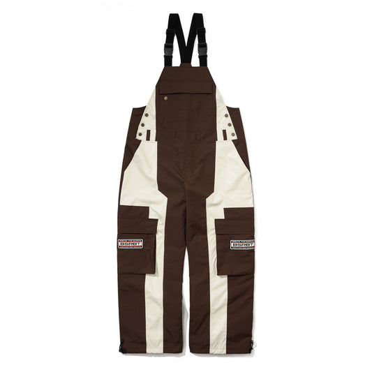 BSR2526FWPT094 CUT PANEL CARGO POCKET WIDE BIB PANTS DARK BROWN