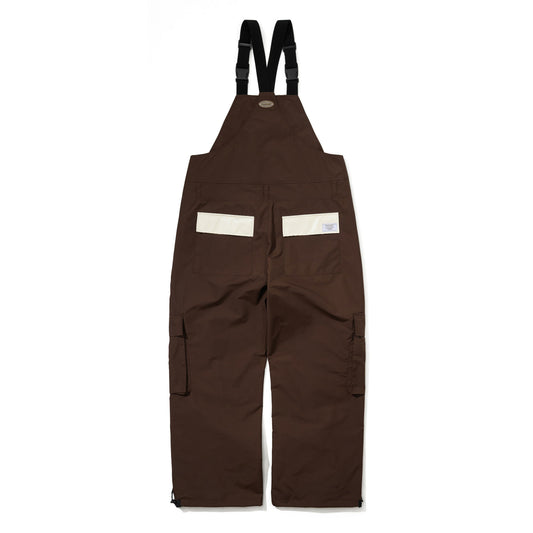 BSR2526FWPT094 CUT PANEL CARGO POCKET WIDE BIB PANTS DARK BROWN