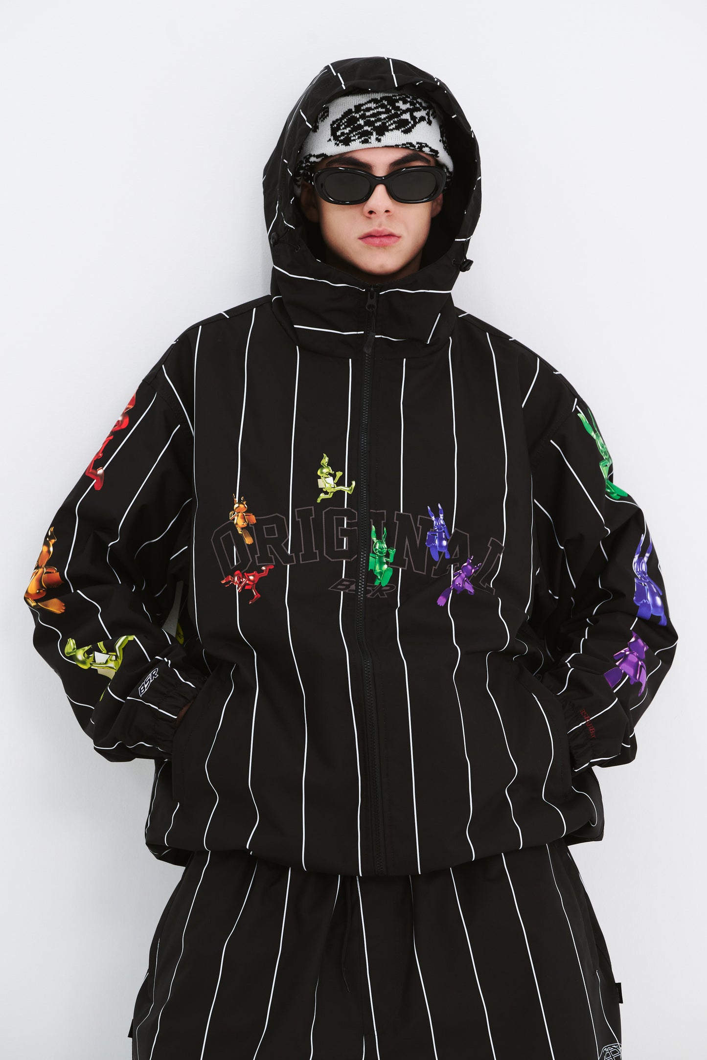 BSRABBIT RAINBOW TR STRIPE HOODED JACKET BLACK BSR2425FWJK108