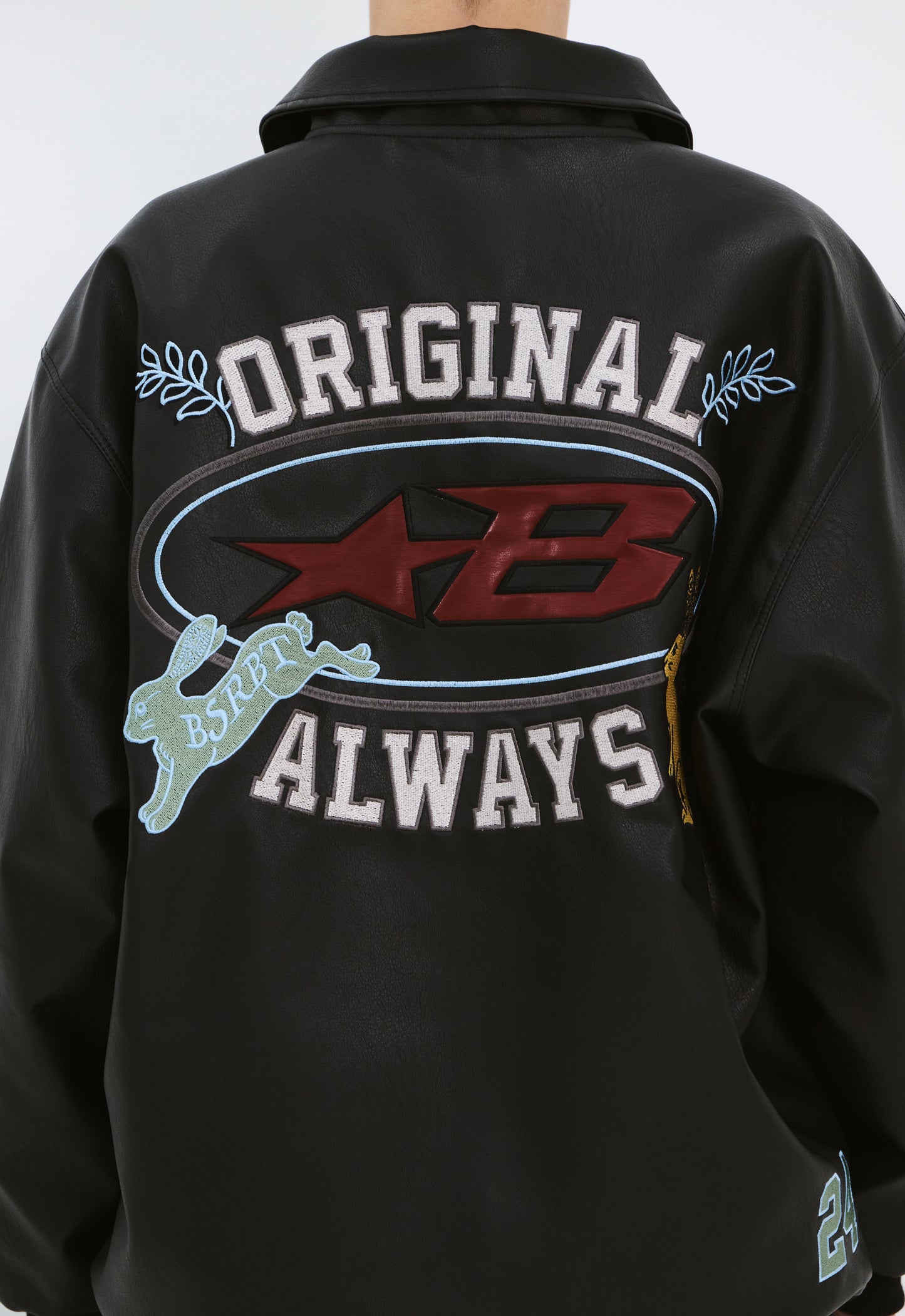 BSRABBIT STAR B VARSITY JACKET VINTAGE LEATHER BLACK BSR2425FWJK042