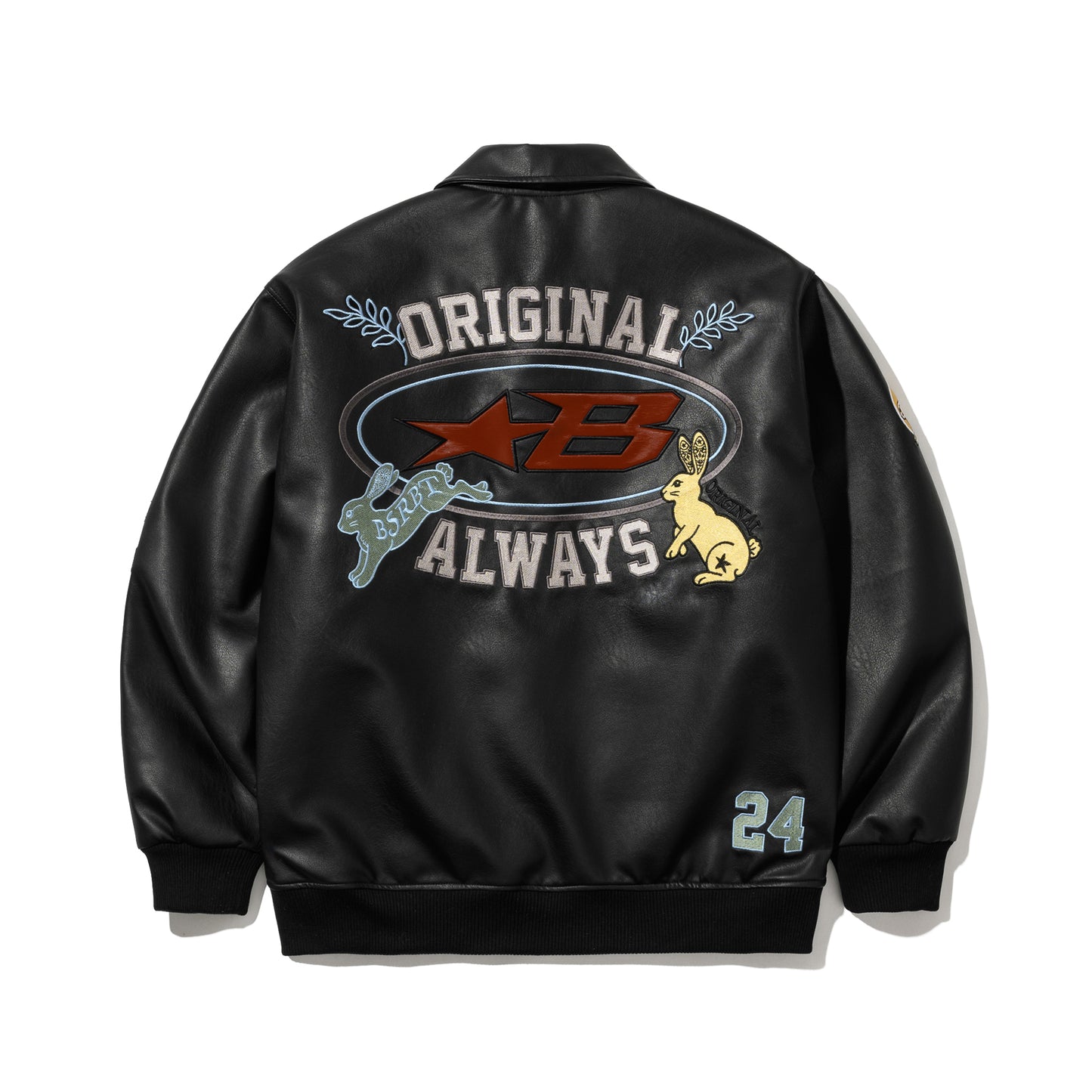 BSRABBIT STAR B VARSITY JACKET VINTAGE LEATHER BLACK BSR2425FWJK042