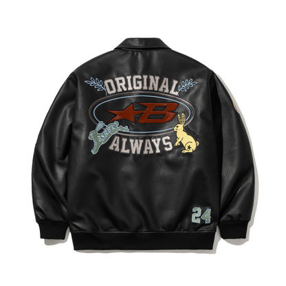 BSRABBIT STAR B VARSITY JACKET VINTAGE LEATHER BLACK BSR2425FWJK042