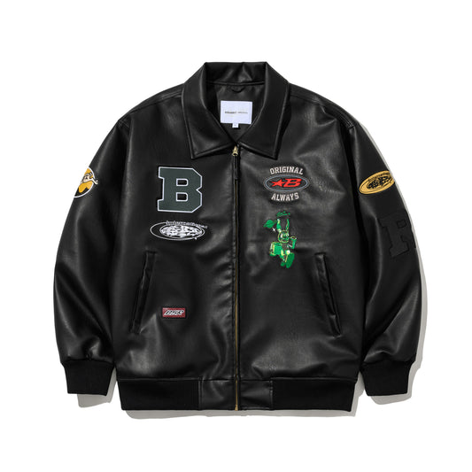 BSRABBIT STAR B VARSITY JACKET VINTAGE LEATHER BLACK BSR2425FWJK042