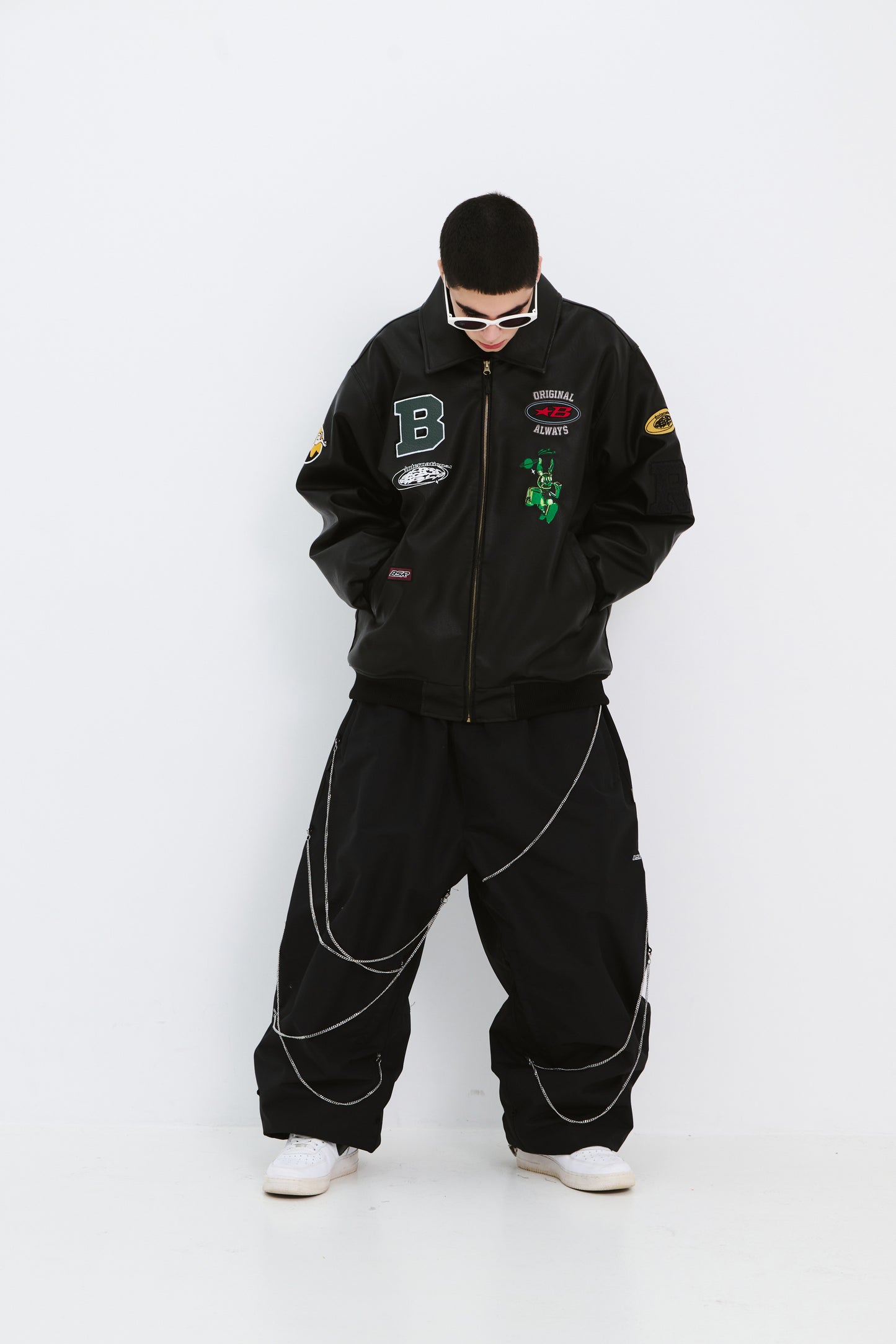 BSRABBIT STAR B VARSITY JACKET VINTAGE LEATHER BLACK BSR2425FWJK042