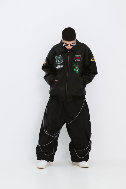 BSRABBIT STAR B VARSITY JACKET VINTAGE LEATHER BLACK BSR2425FWJK042