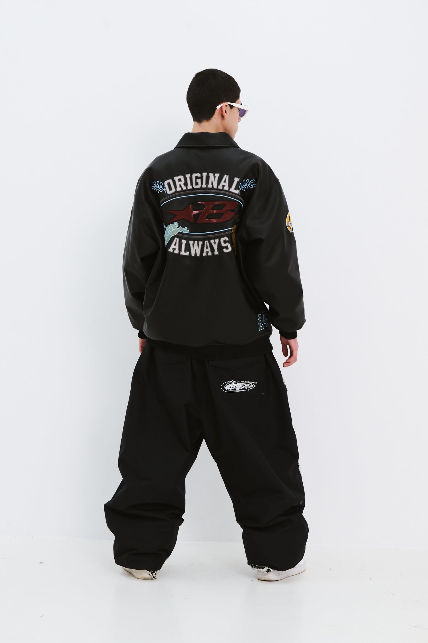 BSRABBIT STAR B VARSITY JACKET VINTAGE LEATHER BLACK BSR2425FWJK042