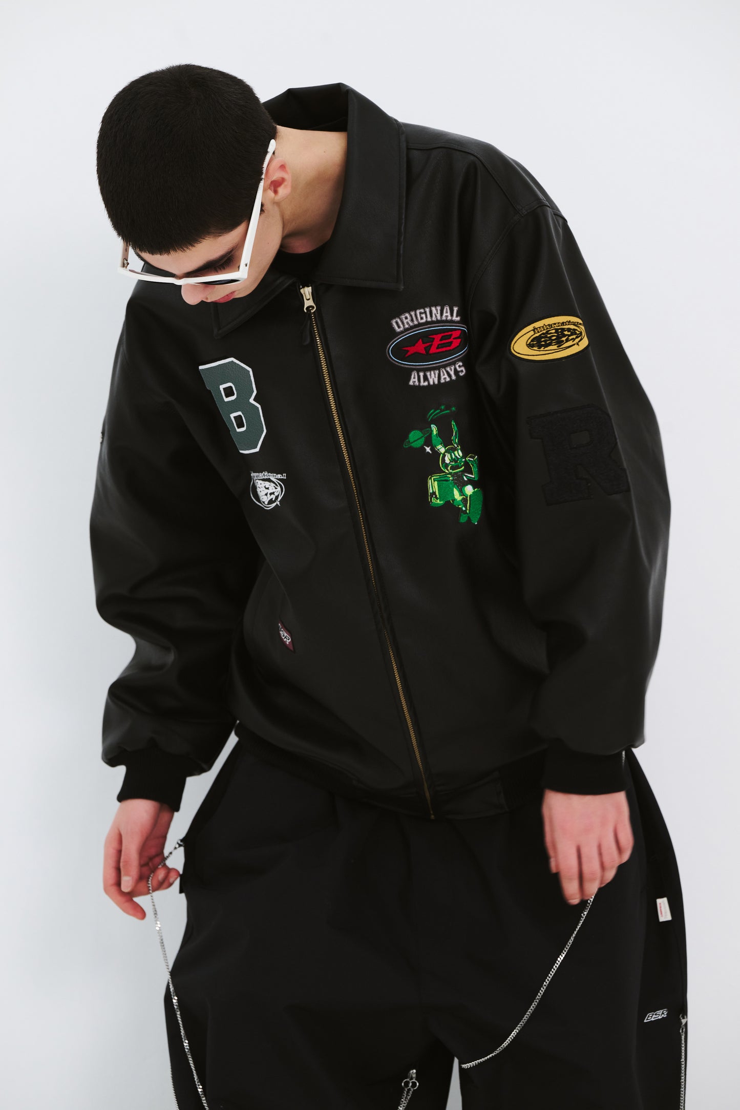 BSRABBIT STAR B VARSITY JACKET VINTAGE LEATHER BLACK BSR2425FWJK042