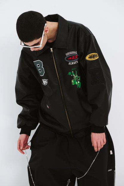 BSRABBIT STAR B VARSITY JACKET VINTAGE LEATHER BLACK BSR2425FWJK042