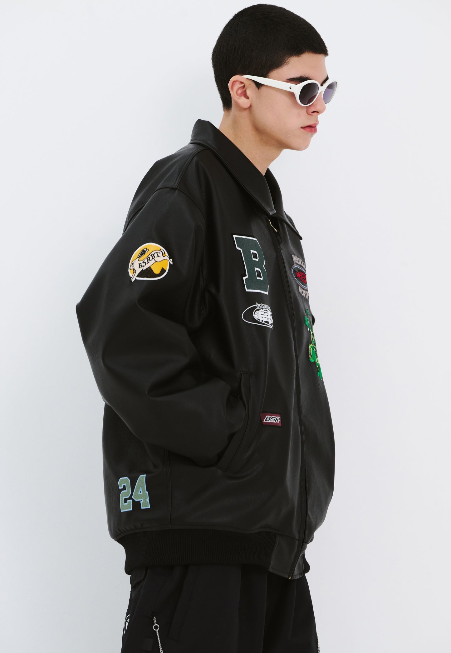 BSRABBIT STAR B VARSITY JACKET VINTAGE LEATHER BLACK BSR2425FWJK042