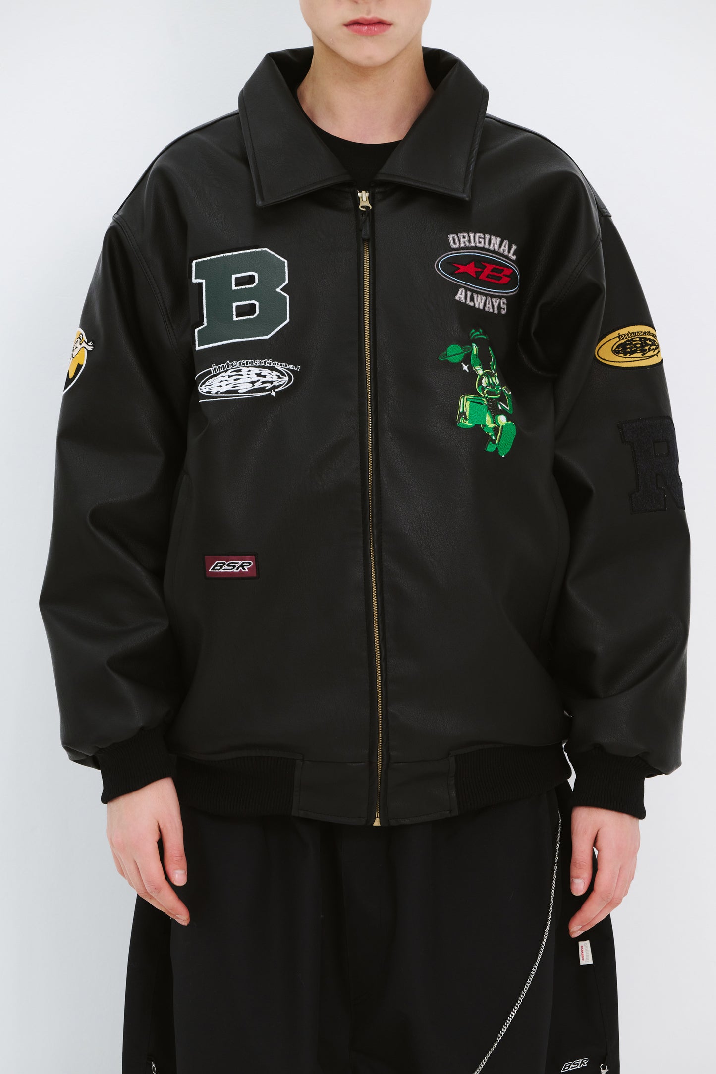 BSRABBIT STAR B VARSITY JACKET VINTAGE LEATHER BLACK BSR2425FWJK042