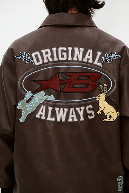 BSRABBIT STAR B VARSITY JACKET VINTAGE LEATHER BROWN BSR2425FWJK041