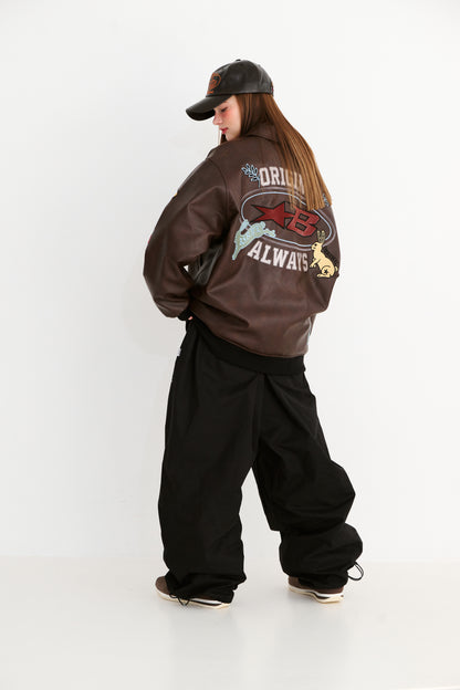 BSRABBIT STAR B VARSITY JACKET VINTAGE LEATHER BROWN BSR2425FWJK041