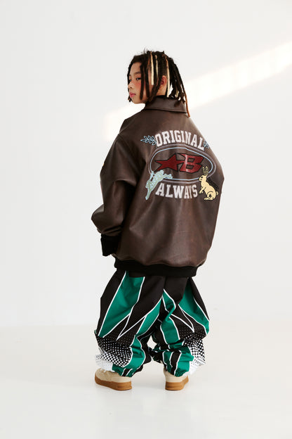 BSRABBIT STAR B VARSITY JACKET VINTAGE LEATHER BROWN BSR2425FWJK041