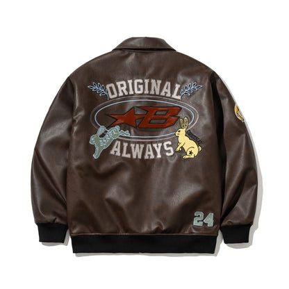 BSRABBIT STAR B VARSITY JACKET VINTAGE LEATHER BROWN BSR2425FWJK041