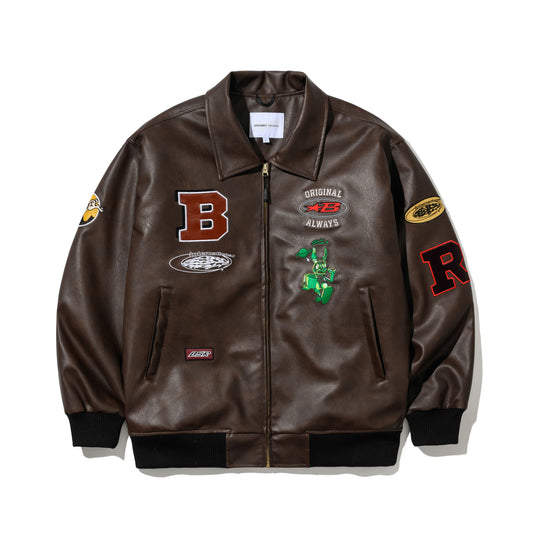 BSRABBIT STAR B VARSITY JACKET VINTAGE LEATHER BROWN BSR2425FWJK041