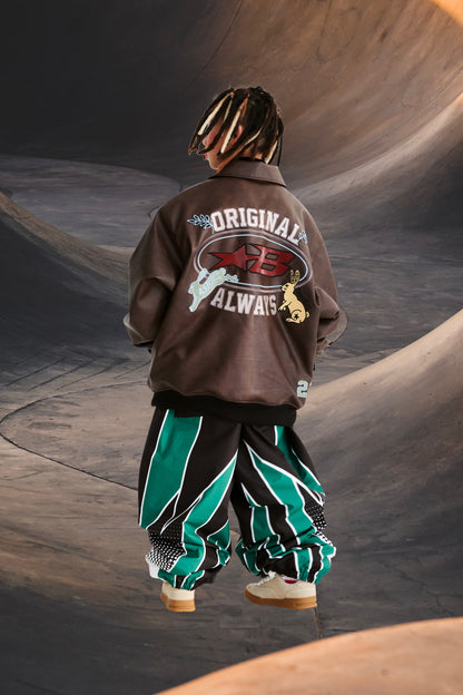 BSRABBIT STAR B VARSITY JACKET VINTAGE LEATHER BROWN BSR2425FWJK041