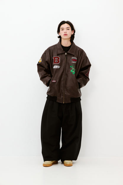 BSRABBIT STAR B VARSITY JACKET VINTAGE LEATHER BROWN BSR2425FWJK041