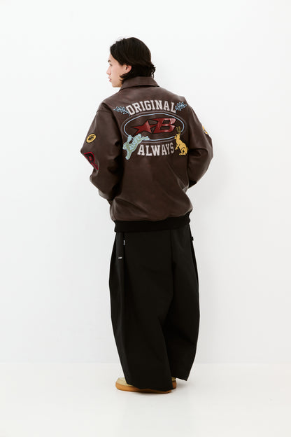 BSRABBIT STAR B VARSITY JACKET VINTAGE LEATHER BROWN BSR2425FWJK041