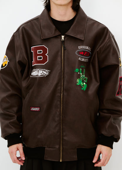 BSRABBIT STAR B VARSITY JACKET VINTAGE LEATHER BROWN BSR2425FWJK041