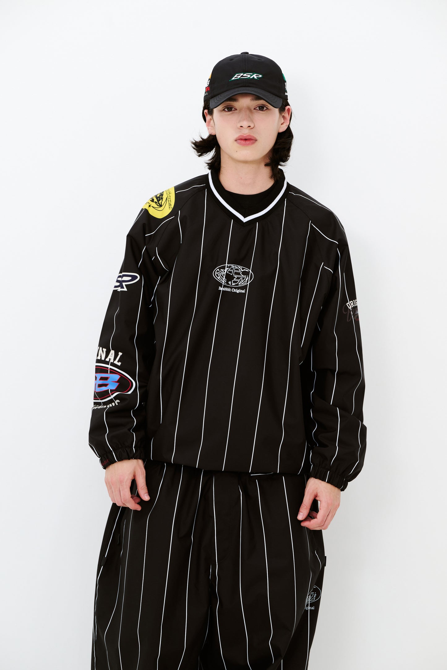 BSRABBIT STRIPE SPORTY PULLOVER JACKET BLACK BSR2425FWJK137