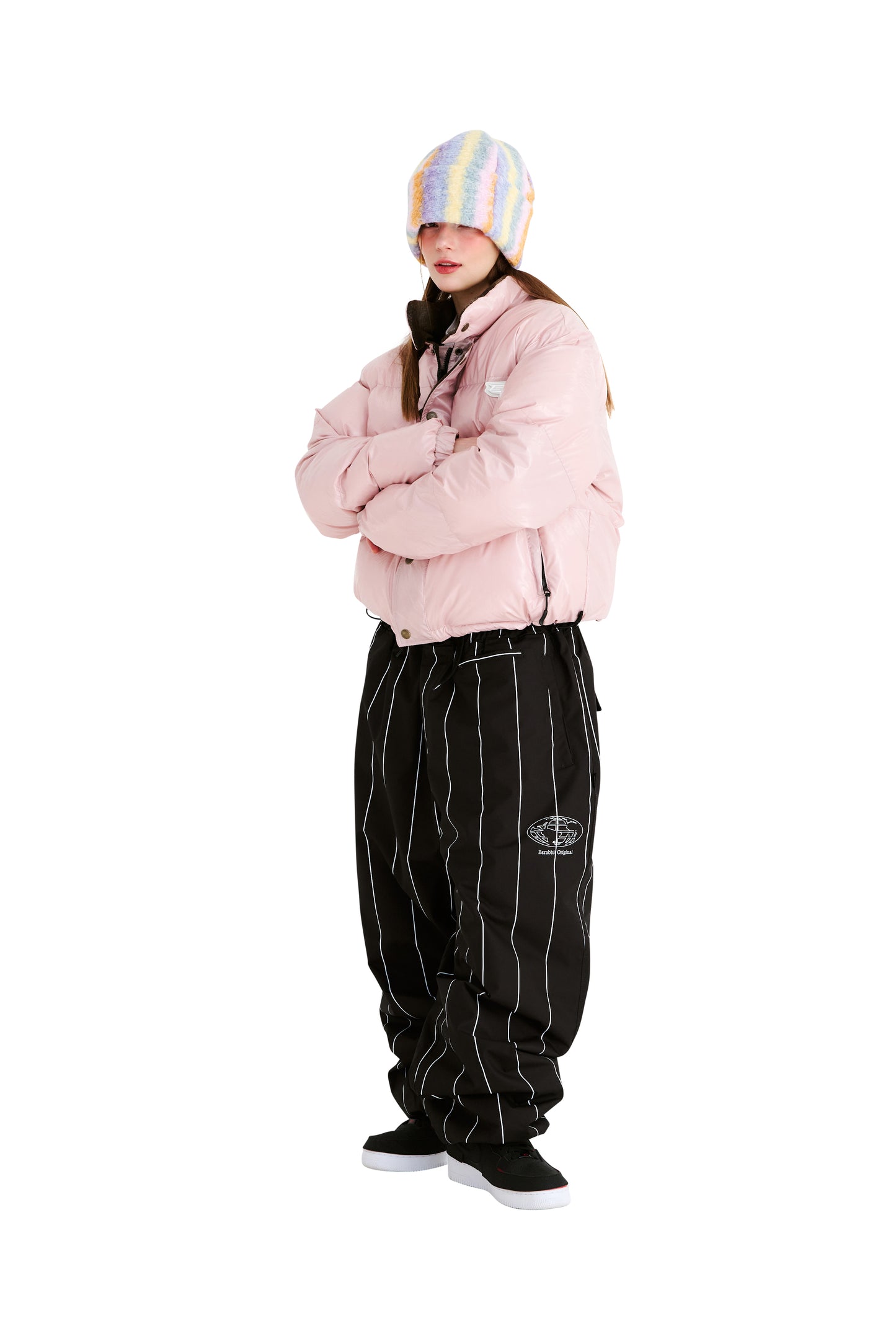 BSRABBIT STRIPE SPORTY SUPER WIDE JOGGER PANTS BLACK BSR2425FWPT055