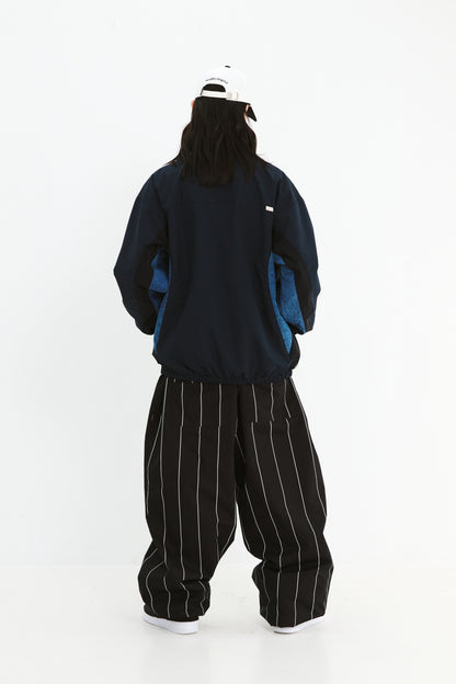 BSRABBIT STRIPE SPORTY SUPER WIDE JOGGER PANTS BLACK BSR2425FWPT055