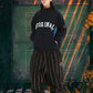 BSRABBIT STRIPE SPORTY SUPER WIDE JOGGER PANTS BLACK BSR2425FWPT055